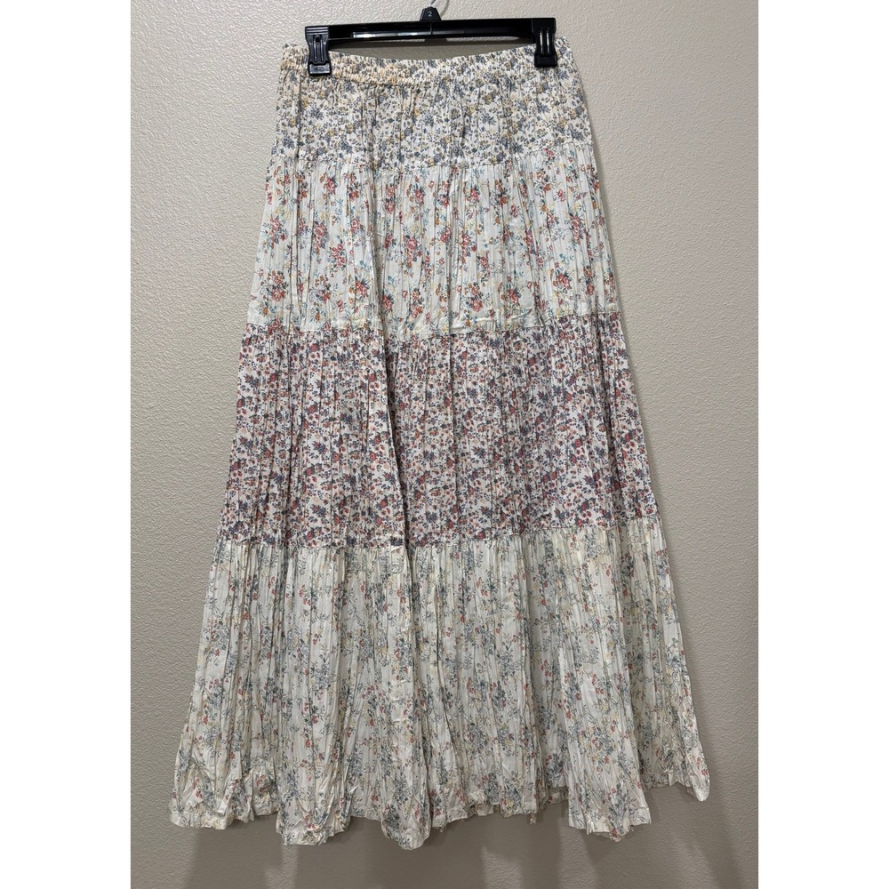 Vintage Floral Maxi Skirt Womens M Cotton Coquette Cottagecore Fairy Boho